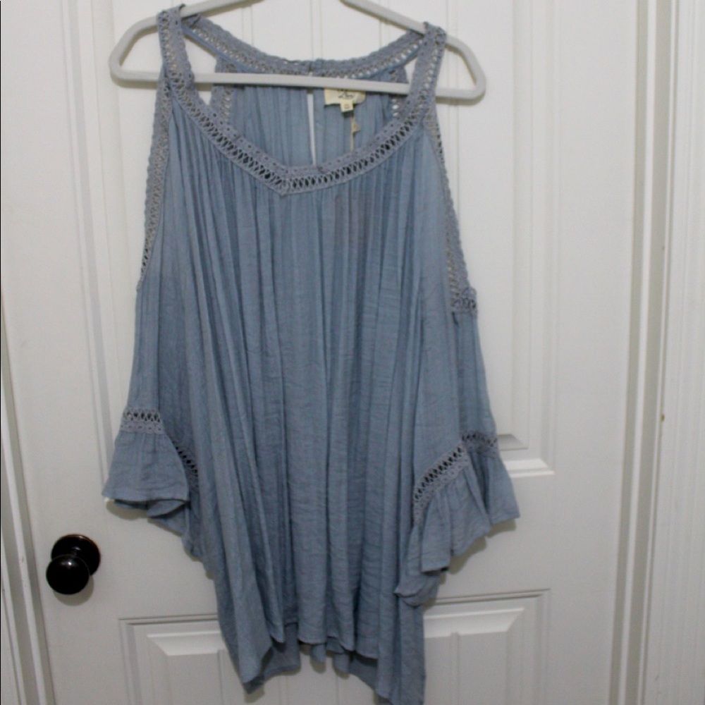 Blue Cold Shoulder Blouse